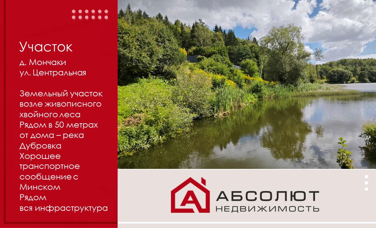 Продается земельный участок в окружении хвойного леса у реки Дубровка в д. Мончаки ул. Центральная